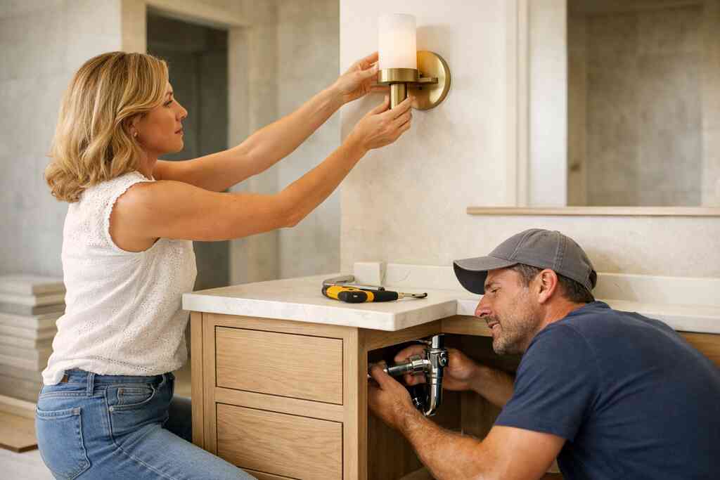 What to think through for heated floors, smart bathroom technology, lighting design, and seamless shower enclosure detai