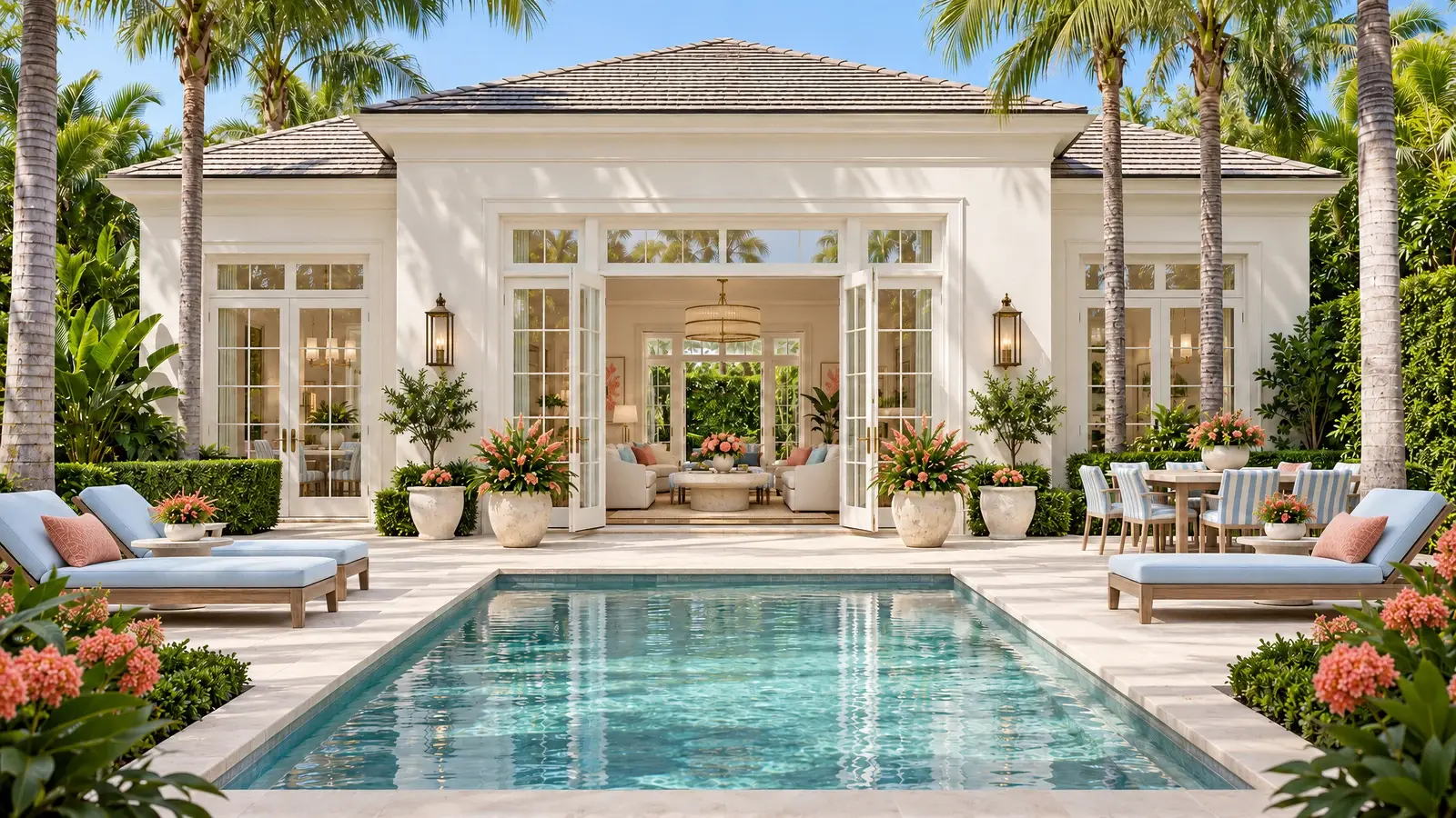 Poolside garden terrace at The Aveline Residence, Boca Raton house