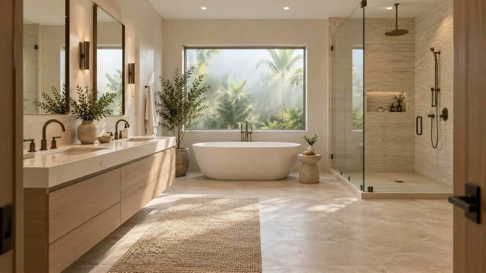 Primary bathroom from the entry at The Calma Bath, Delray Beach house
