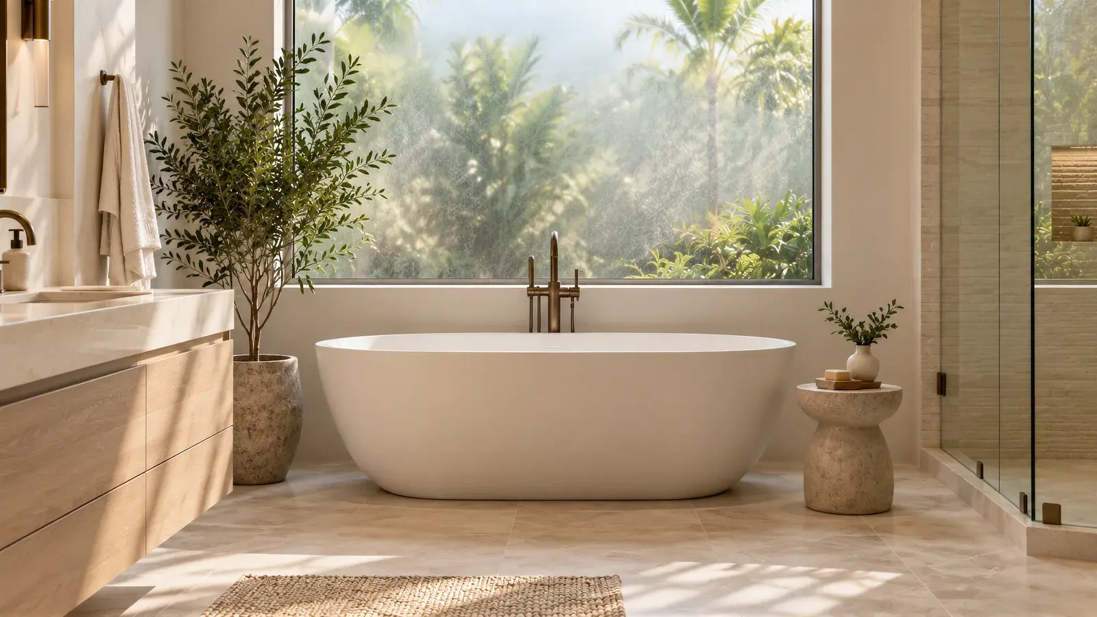 Tub and diffused daylight at The Calma Bath, Delray Beach house