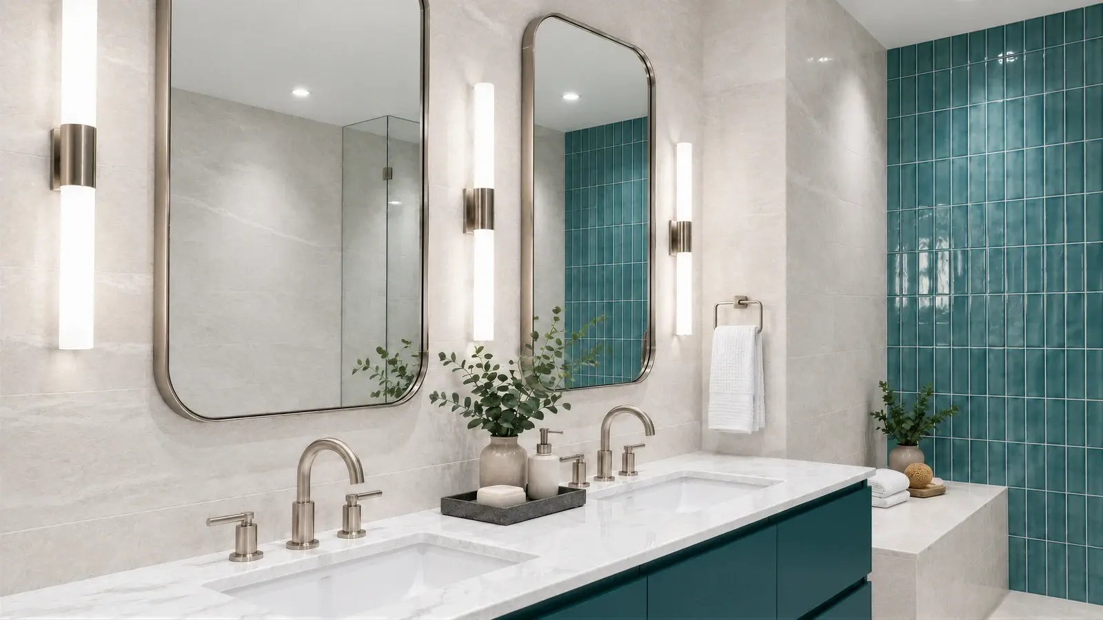 Mirror and sconce composition at The Celadon Suite, Boca Raton condo