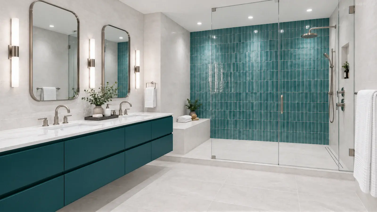Diagonal bathroom perspective at The Celadon Suite, Boca Raton condo