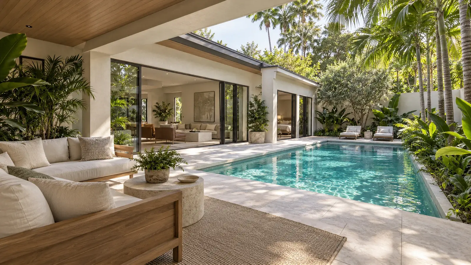 Sheltered courtyard at The Liora House, Delray Beach house