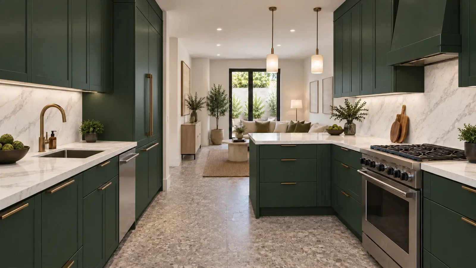 Reverse kitchen perspective at The Marlow Kitchen, Boca Raton townhome