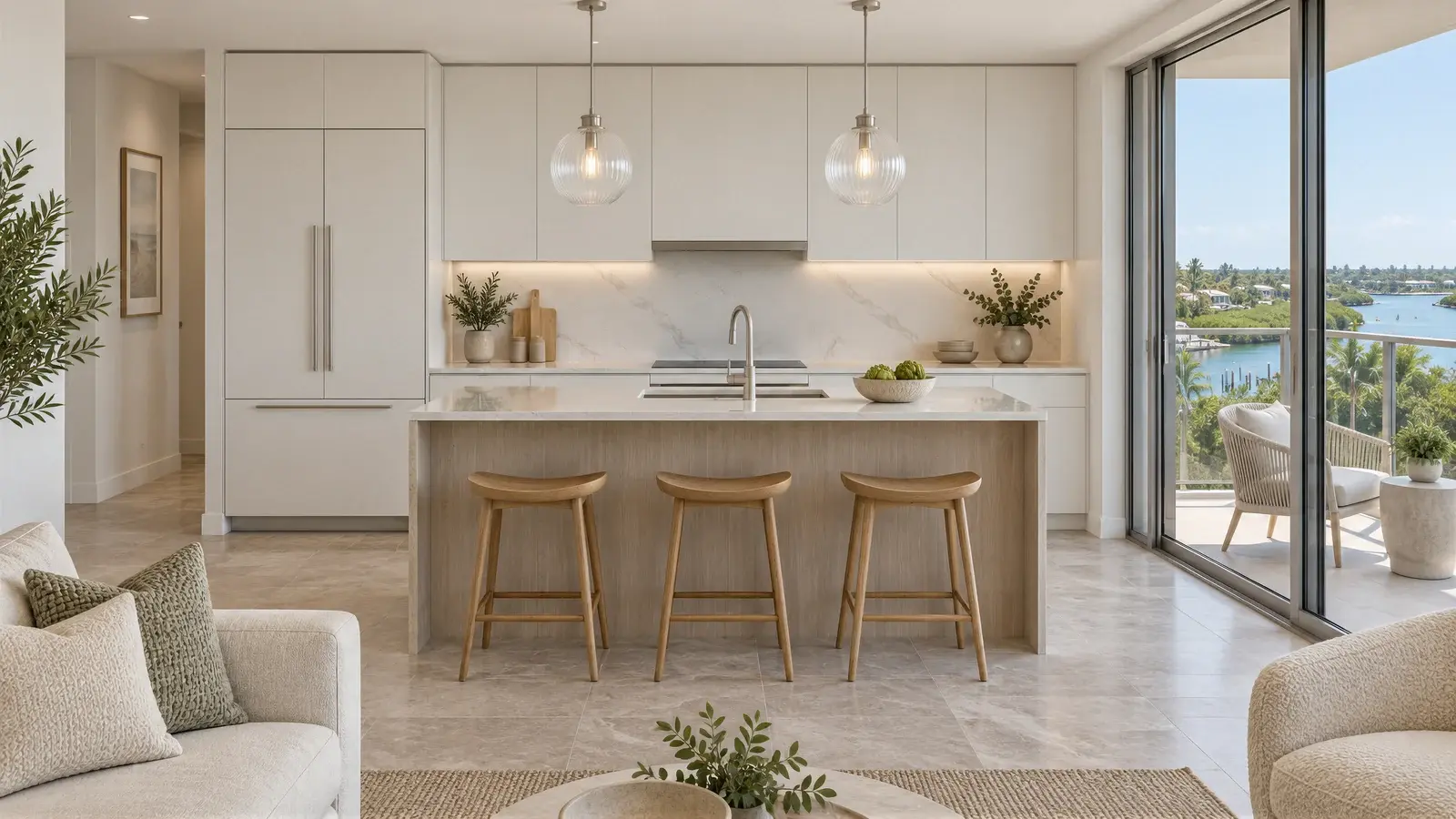 Pearl-white and ash kitchen at The Pearlwater Kitchen, Boynton Beach condo