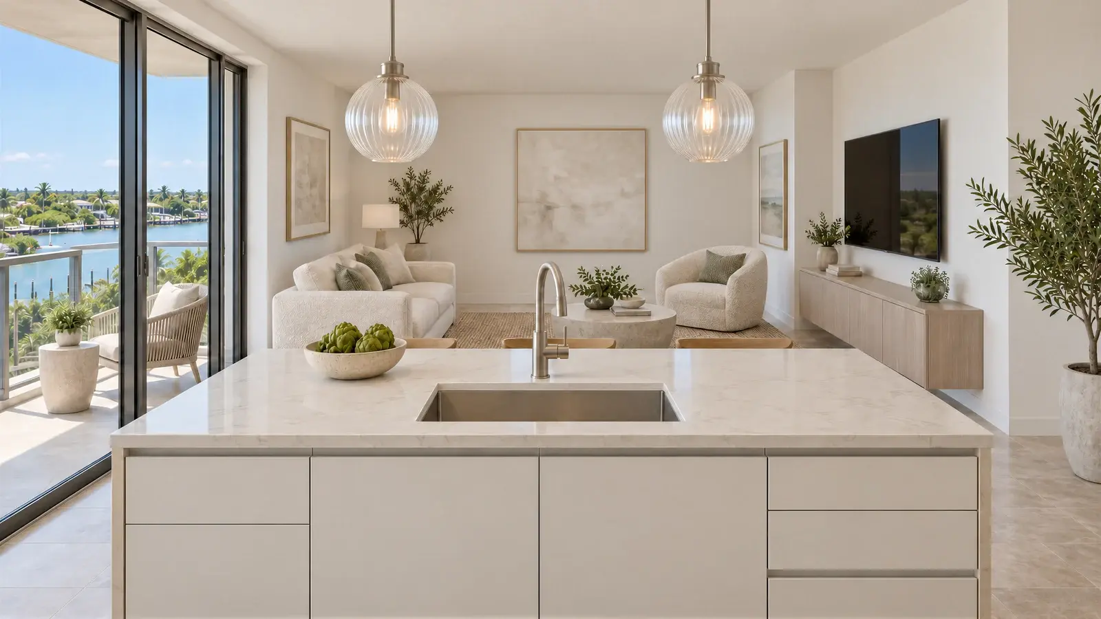 Reverse kitchen view at The Pearlwater Kitchen, Boynton Beach condo