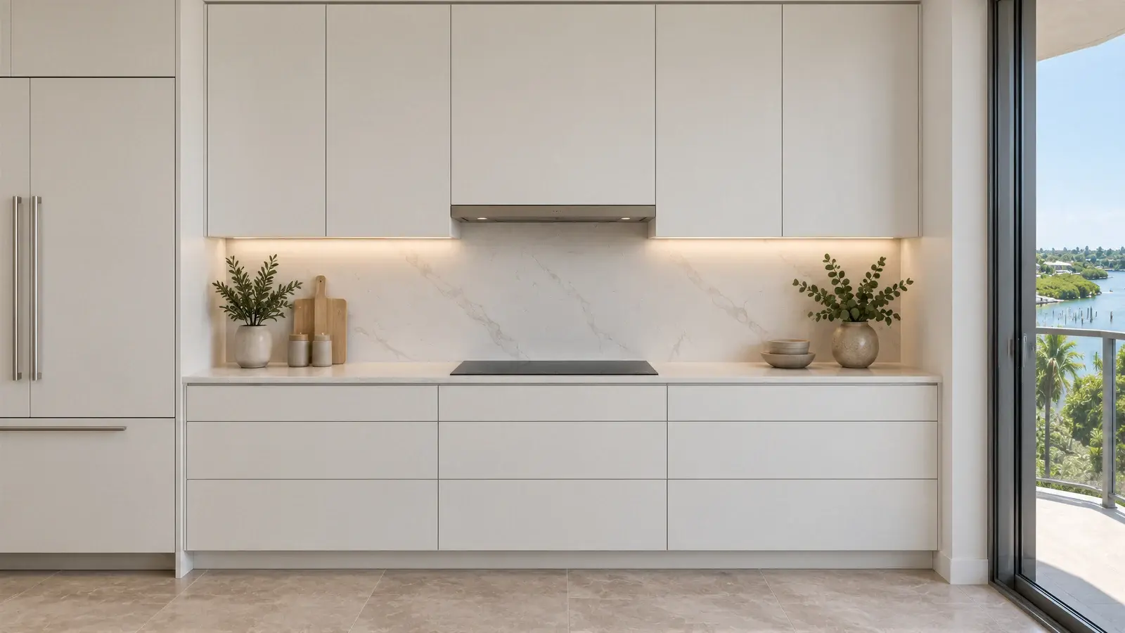 Cooking wall at The Pearlwater Kitchen, Boynton Beach condo
