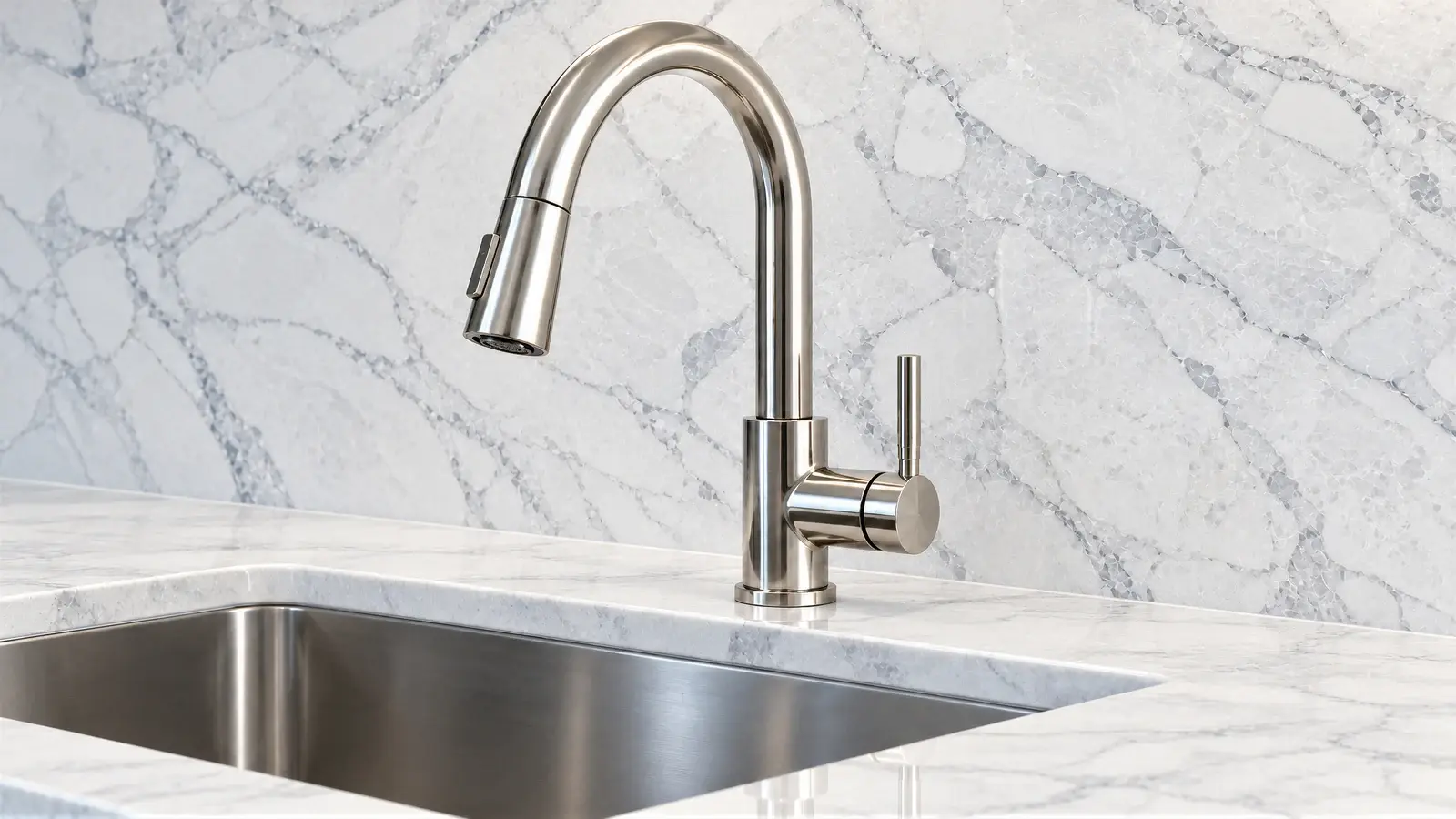 Polished-nickel fixture detail at The Serein Kitchen, Delray Beach condo