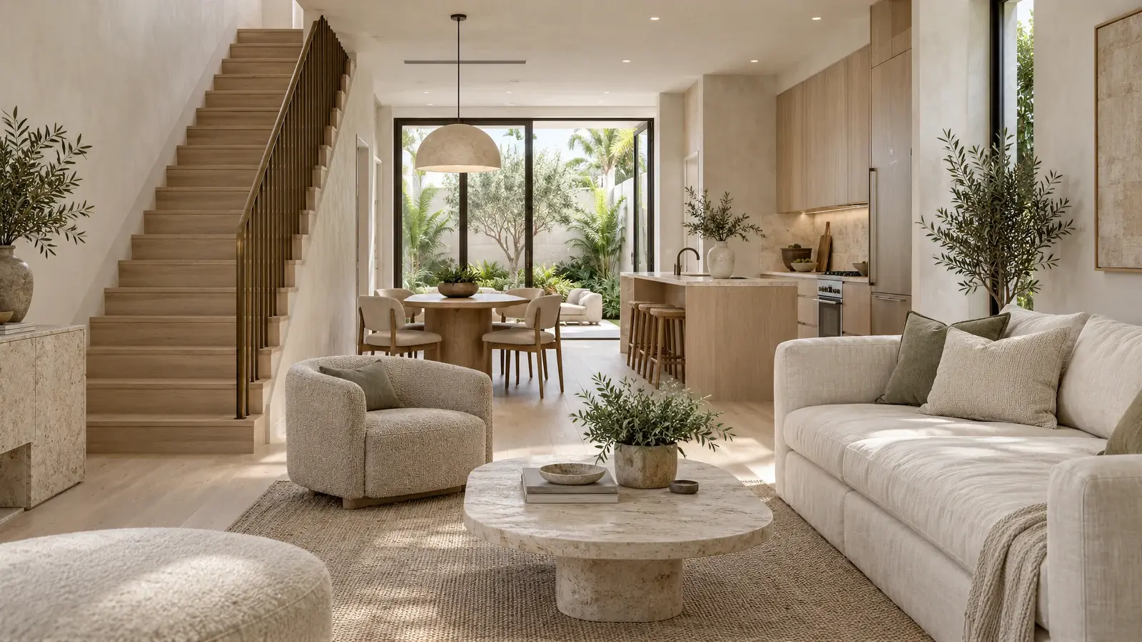 Living room toward the rear garden at The Solenne Townhouse, Delray Beach townhome