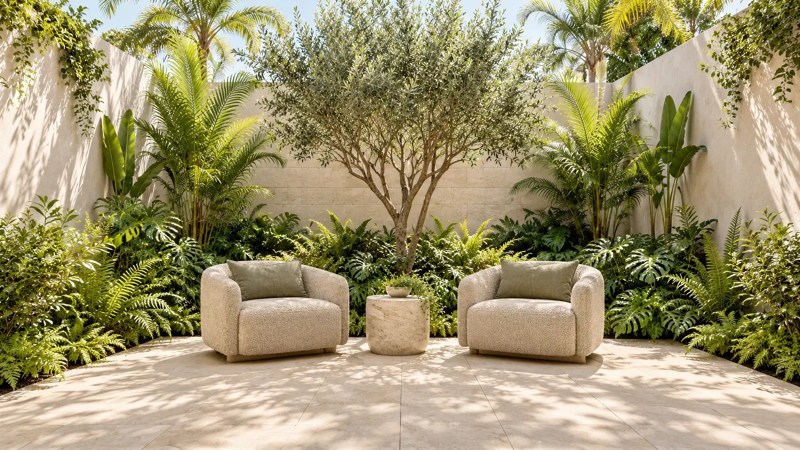 Private garden terrace at The Solenne Townhouse, Delray Beach townhome