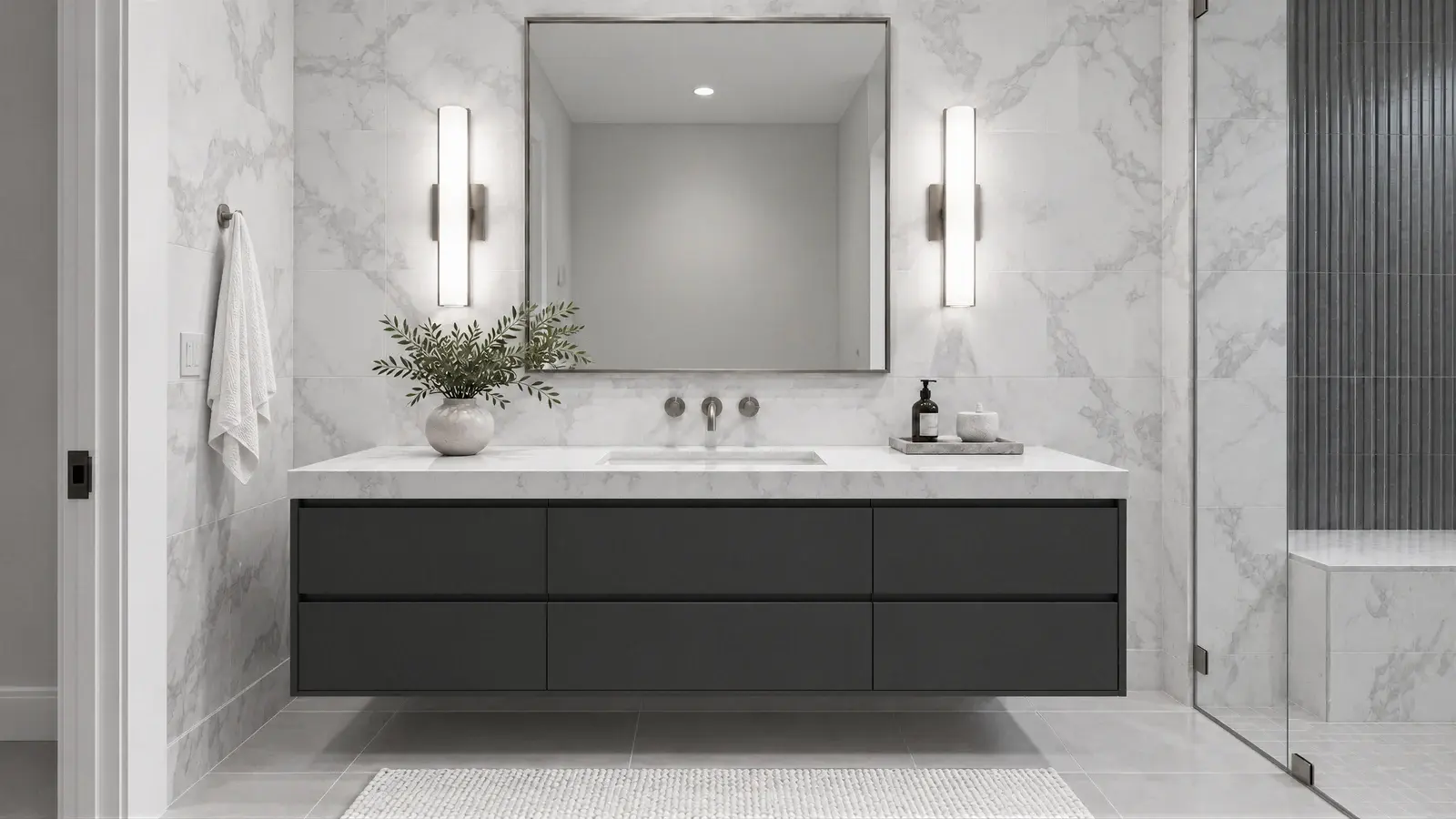 Charcoal single vanity at The Talin Bath, Boynton Beach townhome