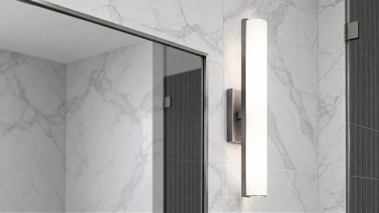 Mirror and sconces at The Talin Bath, Boynton Beach townhome