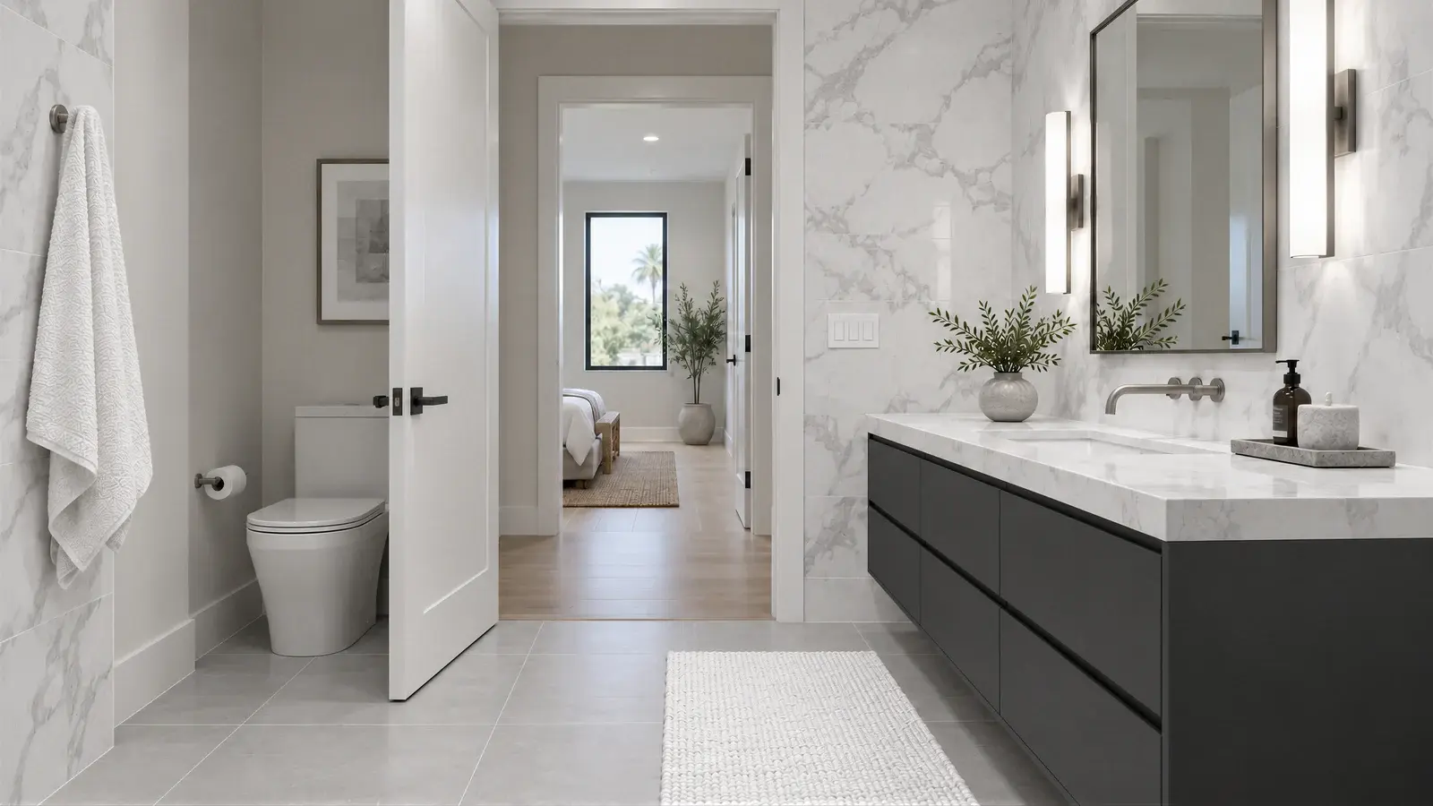 Reverse bathroom view at The Talin Bath, Boynton Beach townhome